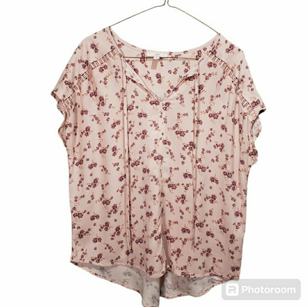 COMO VINTAGE Blush Pink Floral Tie-Detail Blouse | Medium